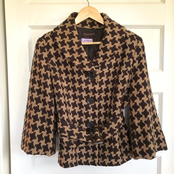 Vintage Chadwick's Collection Houndstooth Blazer Coat 10 (M) 90s Classic Preppy - Picture 2 of 12